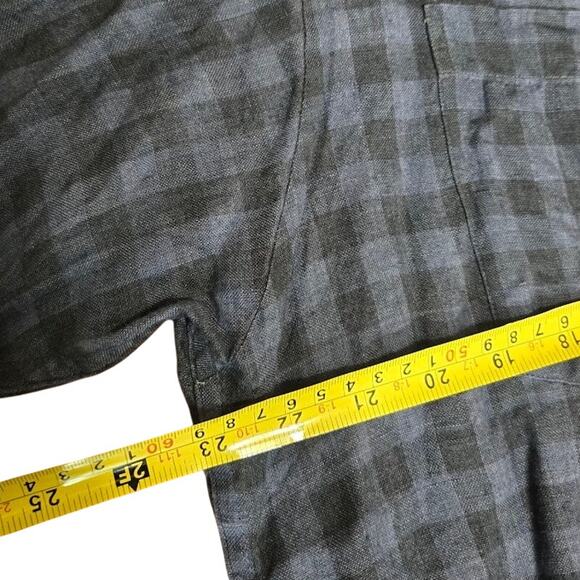 M.G. Gordon XL Blue Black Plaid 100% Linen Short Sleeve Button Casual Shirt - Picture 6 of 8